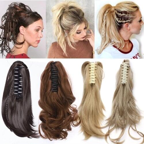 S-noilite 4 types claw clip on ponytail hair extension synthetic tail hair black brown blonde ponytail hair hairpiece for women