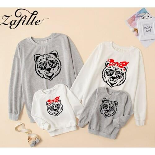 ZAFILLE Mother Kids Family Matching Outfits Autumn Sunglasses Bear Family Sweatshirts Mom and Daughter Son Matching Clothes