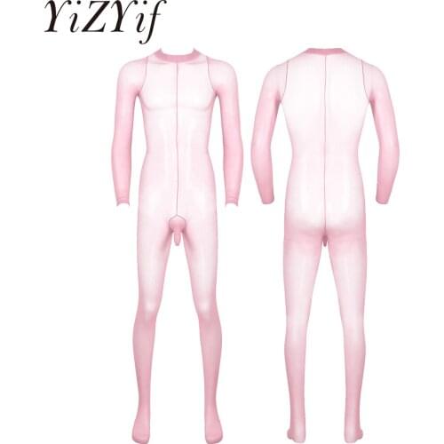 Sexy Men Bodystocking Teddies Sissy Tights See Through Full Body Stockings Open Penis Sheath Pantyhose Bodysuit Erotic Lingerie