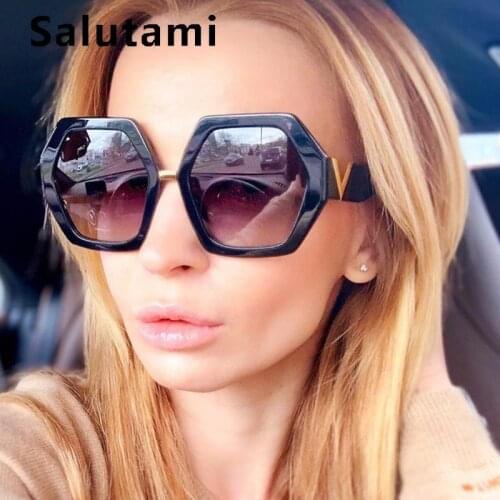 Letter Polygon Sunglasses For Women Luxury Brand Hexagon Black Men Sun Glasses Vintage Retro Chic Female Square Eyewear