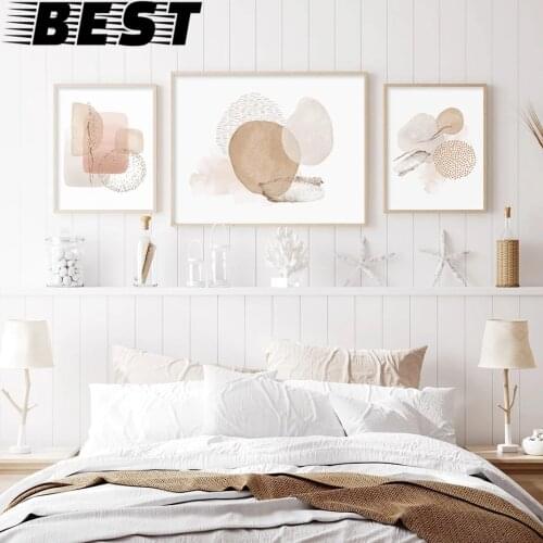 Modern Abstract Beige Pink Geometric Canvas Painting Boho Poster and Print Wall Art Pictures for Bedroom Living Room Home Decor