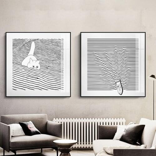 Modern cats black and white stripes Canvas Painting Unique Posters Prints Wall Art Picture for Living Room Home Decor Cuadros