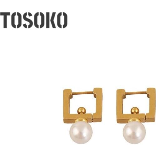 SODROV Stainless Steel Jewelry Pearl Earrings Small Square Pearl Pendants Fashion Earrings For Women BSF287