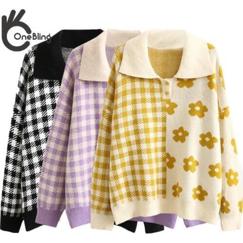 OneBling Za Woman 2021 Knitting Traf Girlishness Simple Streetwear Retro Preppy Korean Style Hot Sale Pull Femme Manga Larga Top