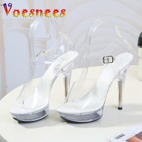 2021 Crystal Sandals High Heels Ultra-high Heel 7-20CM Transparent Women Shoes Model Fitness Contest large Size Catwalk Shoes