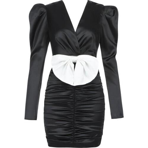 Women Autumn Winter BandageWomen Dress Nice New Sexy V Neck Long Sleeve Autumn Elegant Bodycon Party Dresses Bow Vestidos