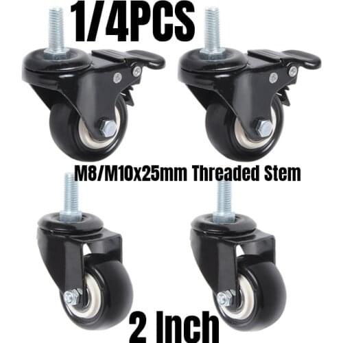 1/4PCS 2 Inch 360 Degree Swivel Caster Wheels Heavy Duty Industrial Caster M8/M10x25mm Threaded Stem Top Plate For Office Chair