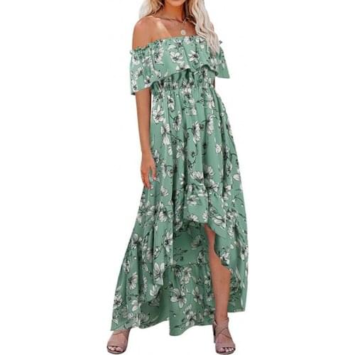 2021 Summer Womens Fashion Short Sleeve Off-shoulder Floral Dress Beach Party Lrregular Maxi Long Dress Female Sundress Vestido