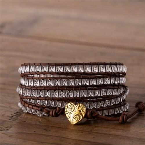 Femme 4mm Natural Stone Bead leather wrap bracelet Layering Leather bracelet Women 5 Wraps Bracelet Bridesmaid gift Dropshipping