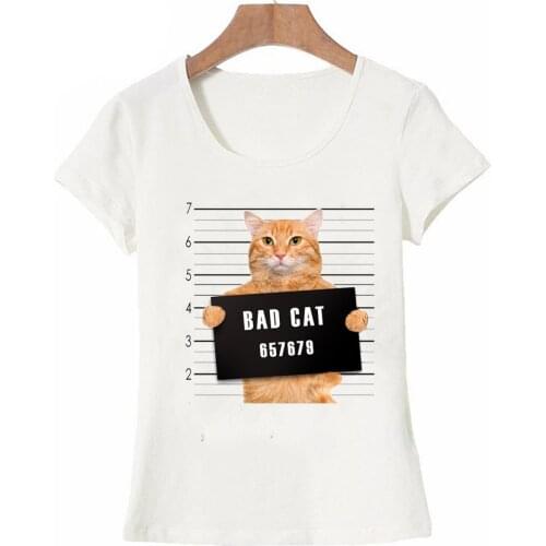 Marca + Nuovo 2018 di modo super cute Fredda Punk T-Shirt Top Tee Bad cat in la polizia prison divertente design donne T-Shirt