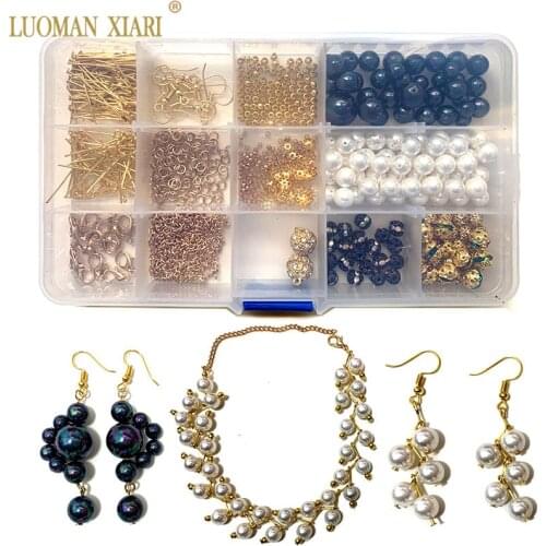 Beginner Beads Kits Black White Round Pearl Beads Sets Jewelry Accessory Diy Necklace Earrings Bracelet Handmake Craft Making