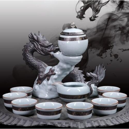 11pcs/Lot Creative Ceramic Porcelain Automatic Tea Set Office Art Cha Hai Handmade Teacup with Fair Cup Gaiwan Dragon Base Kit