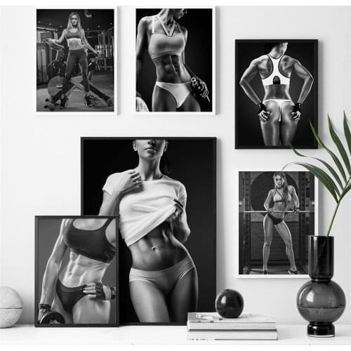 Black White Sexy Fitness Girl Wall Art Print Canvas Painting Nordic Canvas Posters And Prints Wall Pictures For Living Room Gym
