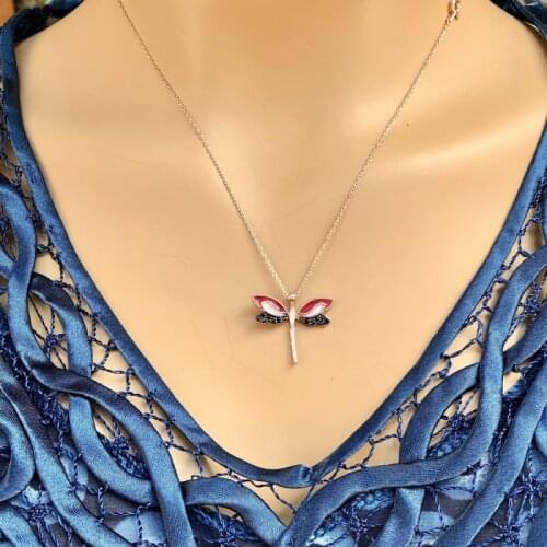 Clored Dragonfly 925 Sterling Silver Necklace Women Girls Gift Jewelry Accessories Fashion Handmade Elegant Chain