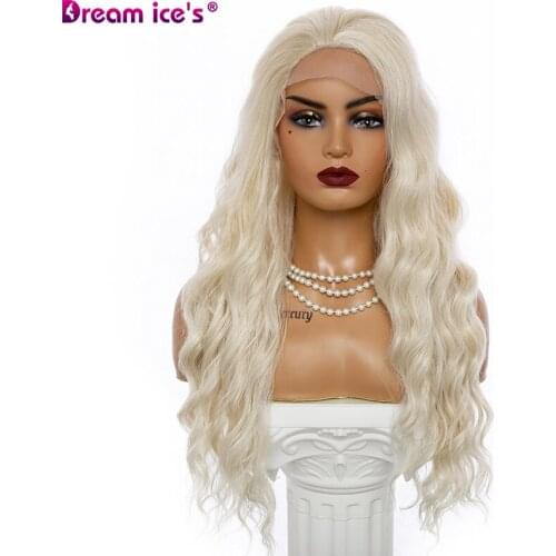 Long Curly Synthetic Lace Front Wigs for Women 13*4 Frontal Lace Water Wave Hair Wig Free Parting for White 2021 Dream ices