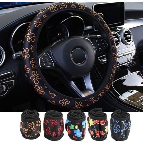 Elastic Steering Covers Anti-slip Interior Accessories Flowers Print Universal Car Styling