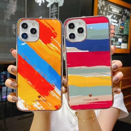Glossy Marble Phone Case For iPhone 12 mini 11 Pro Max Rainbow Shockproof Full Cover For iPhone 7 8 Plus X XR XS Max