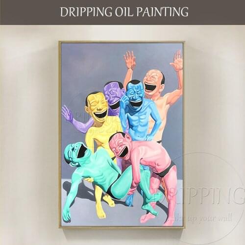 Artist Hand-painted High Quality Funny Portrait Smiling Man Oil Painting on Canvas Exaggerated Smile Man Portraits Oil Painting