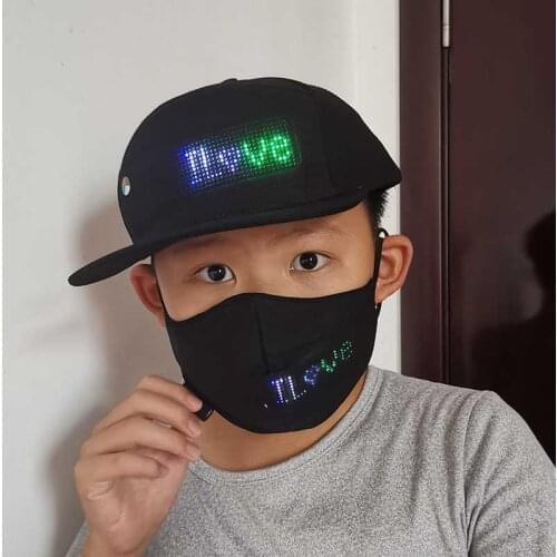 Ed cap Text Image Editable Multi Language glow in the dark With USB charging for birthday rave party led text display bluetooth