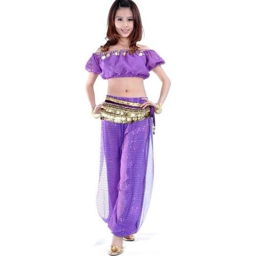 2018 Belly Dance Costume 3 Pcs Lantern Blouse Bra Top & Pants & Hip 13 Colors