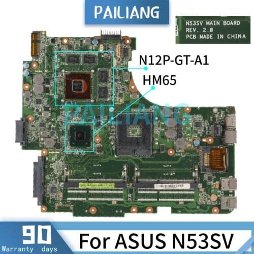 Mainboard For ASUS N53SV Laptop motherboadrd REV.2.0 N12P-GT-A1 HM65 DDR3 Tested OK