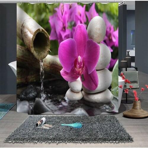 Custom Made Shower Curtain Bathroom Curtain Partition 1.5 x 1.8m 1.8 x 1.8m 1.8 x 2m Cobblestone Bamboo Floral White