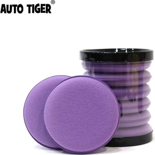 AUTO TIGER Purple 4 Inch 100 mm 6 Pcs Set Germany Foam Waxing Pads Car Polishing Sponge Pad Hand Waxing Applicator Car Detailing