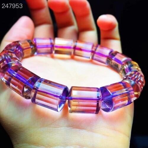 Genuine Natural Ametrine Quartz Purple Yellow Bracelet Crystal Women Men 14x11MM Clear Barrel Beads Carved Genuine AAAAA