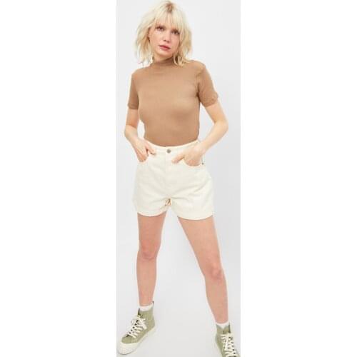 Mink Crop Knitted Blouse Cotton % 65 Color Fashion