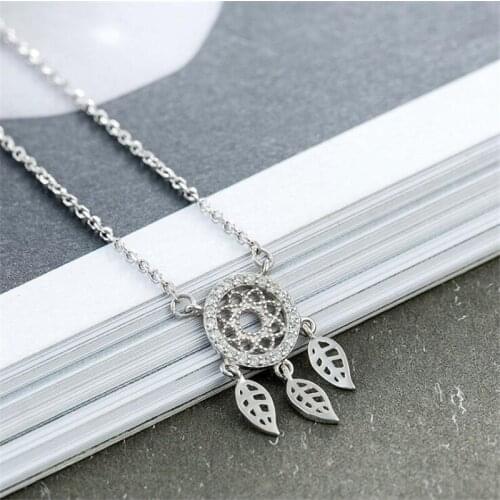 New Creative Fashion Dream Catcher Leaf 925 Sterling Silver Jewelry Personality Round Crystal Hollow Popular Necklaces H456