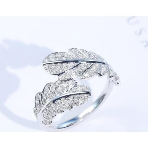 2021 Trend Feather Rings Adjustable Size Inlay Shiny Small Zircon 925 Silver Geometry Fine Jewelry For Women Wedding Engagement