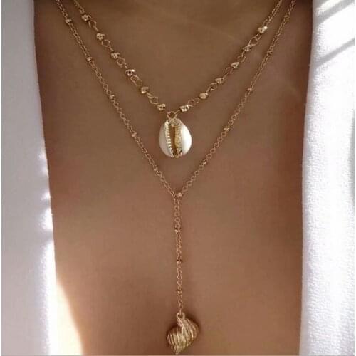 MESTILO Trendy New Bead Shell Necklaces Chokers For Women Boho Conch Statement Gold Color Chain Long Necklace Jewelry 2019 Gifts