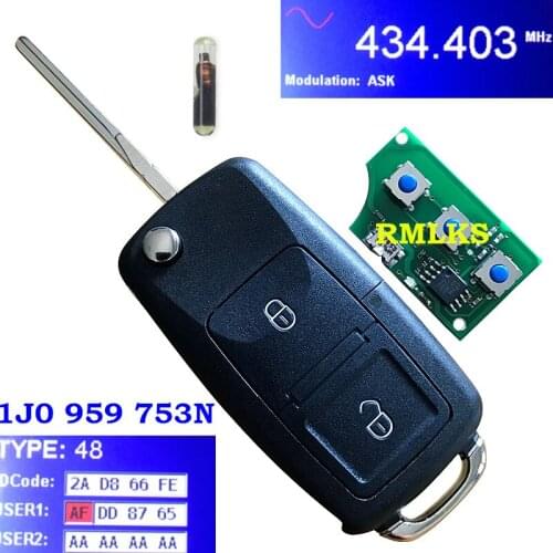 1J0 959 753 N FLIP REMOTE HEAD KEY TRANSMITTER for 1998-2000 VOLKSWAGEN PASSAT GOLF MK4