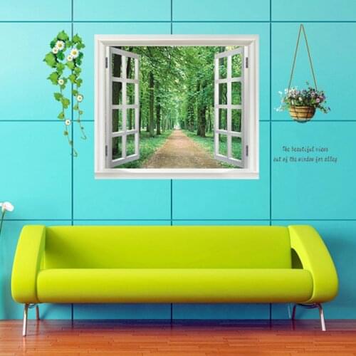 Landscape False windows wall sticker forest style bedroom living room background removable decoration diy decals art 3D stickers