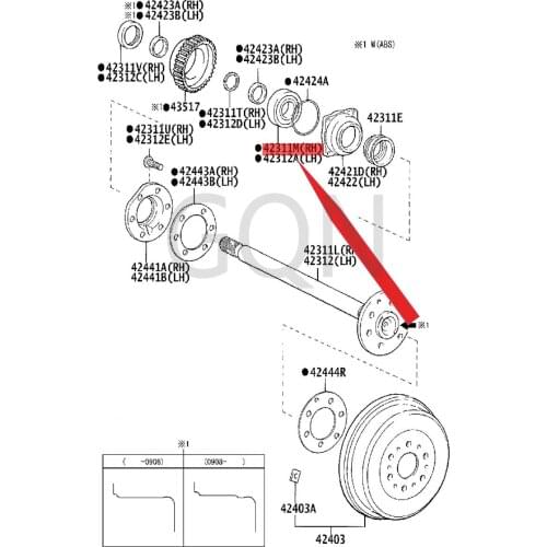 Bearing (for the right axle shaft of the rear axle) 1989-Toy ota HIA CE rear wheel bearing rear balance bar opening rubber