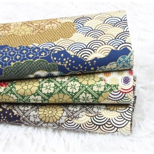 Half Yard Thicken Cotton Fabric Soft Breeze Japanese Gilt Print Handmade DIY Mouth Gold Package Bag Sewing Tissue A36