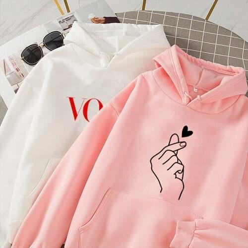Than love Print Casual Hoodie Harajuku Aesthetic White Pink Tops Hoodies Women Autumn Winter Sudaderas Cute Pullover Sweatshirt