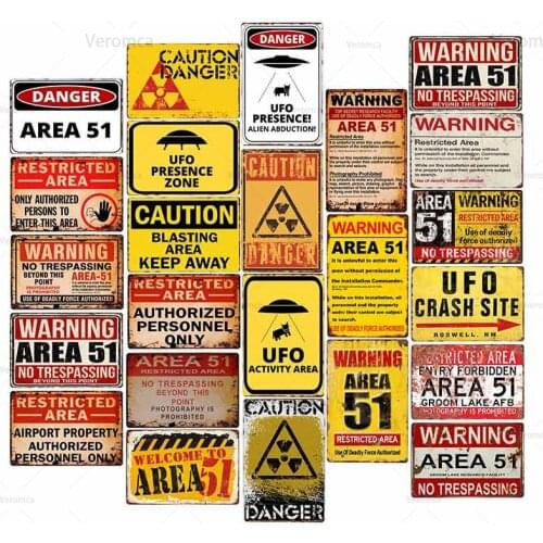 Area 51 Warning Sign Metal Poste Tin Sign Vintage Plaques Decorative Wall Plates Retro Cafe Bar Office Decoration 20X30Cm