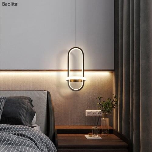 Nordic Simple Pendant Light Led Modern 35CM 15W 220V Black Golden Bedside Bedroom Living Room Background Wall Oval Light Luxury