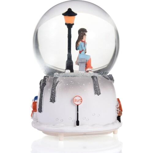 Resin Couple Crystal Ball Music Box Musical Crystal Ball Light Music Snowflake Effect Perfect Gift For Friends Lovers
