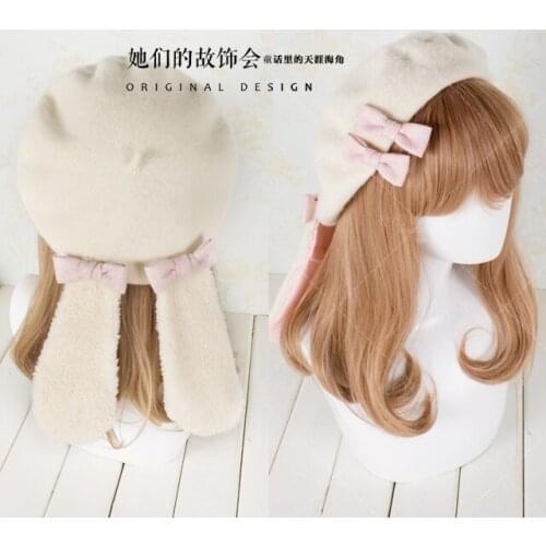 Hand Made Lolita Lop Ear Rabbit Sprout Series Japanese Biscuits Wool Beret Painter Hat Free Shipping B