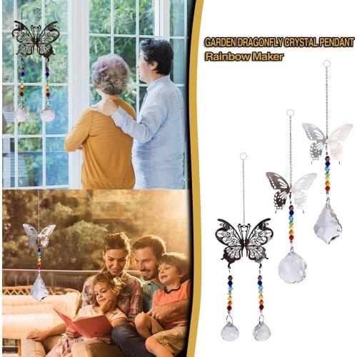 Garden Crystal Pendant DIY Pendant Ball Rainbow Maker Garden Home Decor Hollow Butterfly Wind Pendant Creative Home Decorations