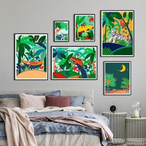 Safari White Tiger Leopard Jungle Botanical Posters Prints Wall Art Canvas Painting Nordic Pictures for Living Room Home Decor