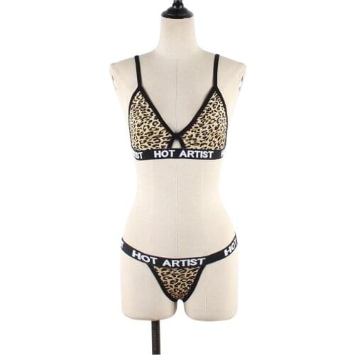 Sexy Leopard Womens Underwear Set Lace Bra Thong Intimates Set Erotic Erotic Lingerie S-XL