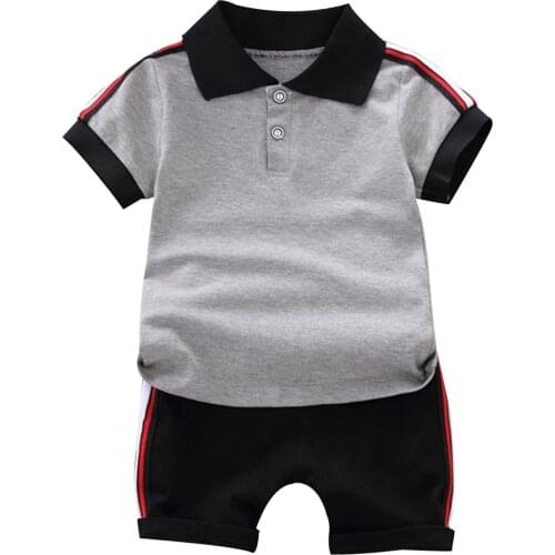 Toddle Boys Gym Sportswear Fashion Cotton Summer Suit Short Sleeves T-shirt Tops and Shorts Set for Exercise Sport Casual Outfit