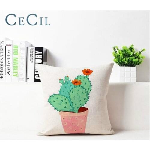 Tropical Cactus Linen Printing Sofa Decoration Pillow Cover Cactus Pillow Waist Pillow Case Home Office Decorative Pillow Cover