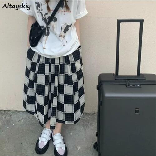 Skirts Women Harajuku Casual Vintage Plaid Summer Female All-match Empire Streetwear Faldas Fashion Tender Baggy College Chic