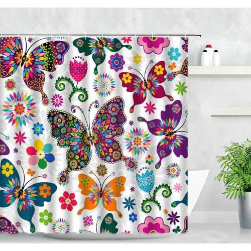 Beautiful Colorful Butterfly Shower Curtain Set Waterproof Fabric Bathroom Curtains Creative Flower Pattern Fashion Decor screen