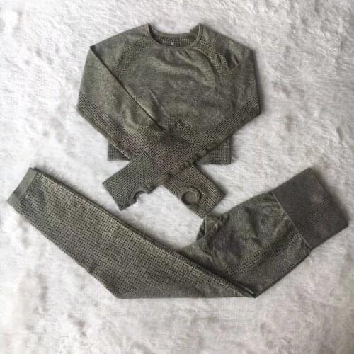 Women Seamless Yoga set Fitness GYM Clothing Active Wear Sports Suits Long Sleeve Shirts High Waist Tight Leggings Workout Pant