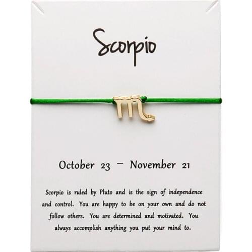 12pcs White Card Green Color Fashion Jewelry 12 Constellations Zodiac Woven Bracelet Bangles For Women